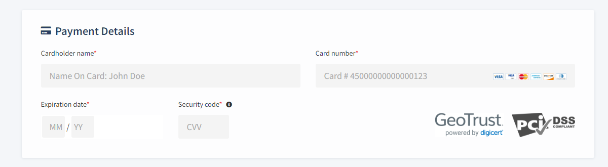 a screen shot of a payment card
